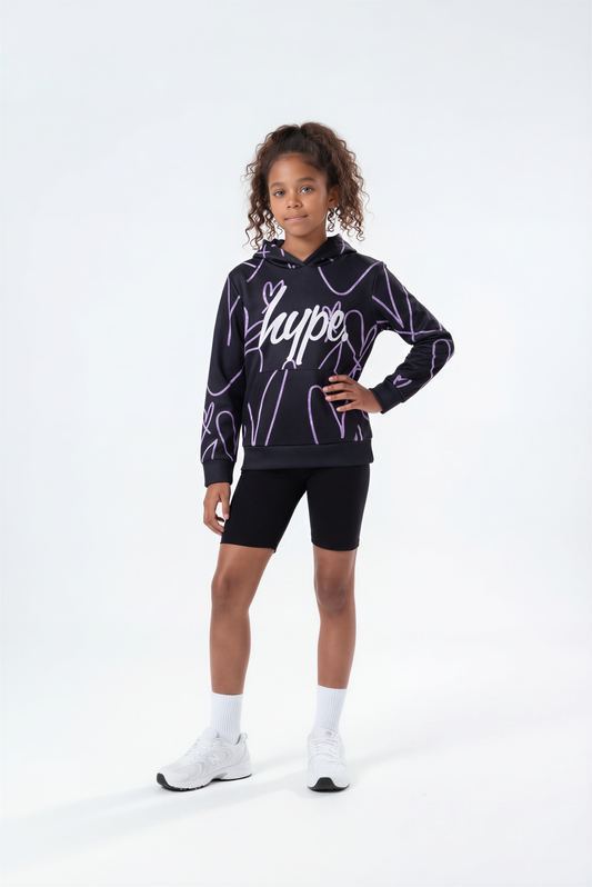 Hype Girls Black Scribble Hearts Hoodie