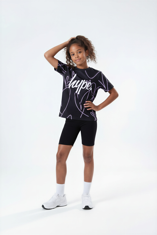 Hype Girls Black Scribble Hearts T-Shirt