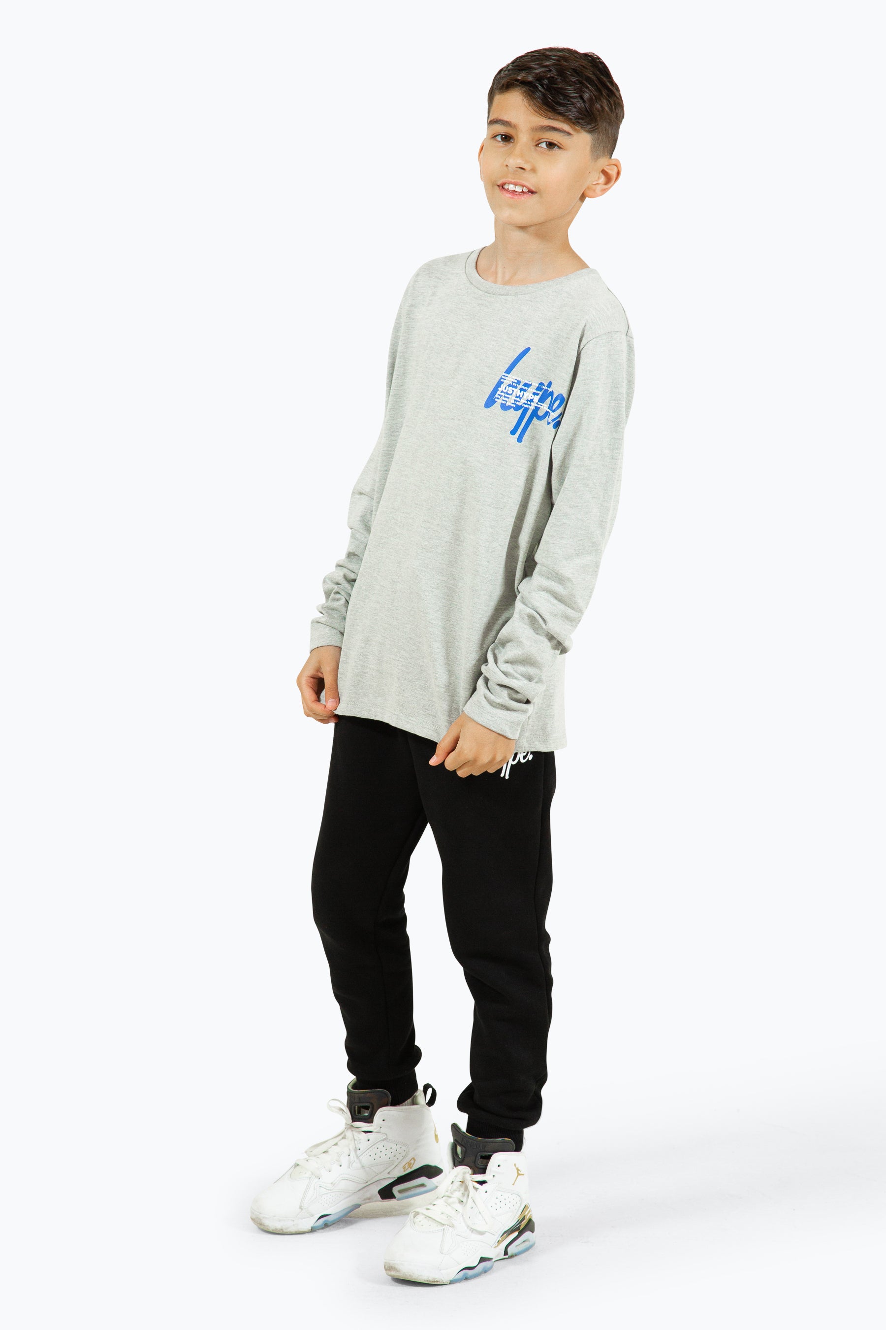 Hype Boys Grey Marl Double Long Sleeve Tee