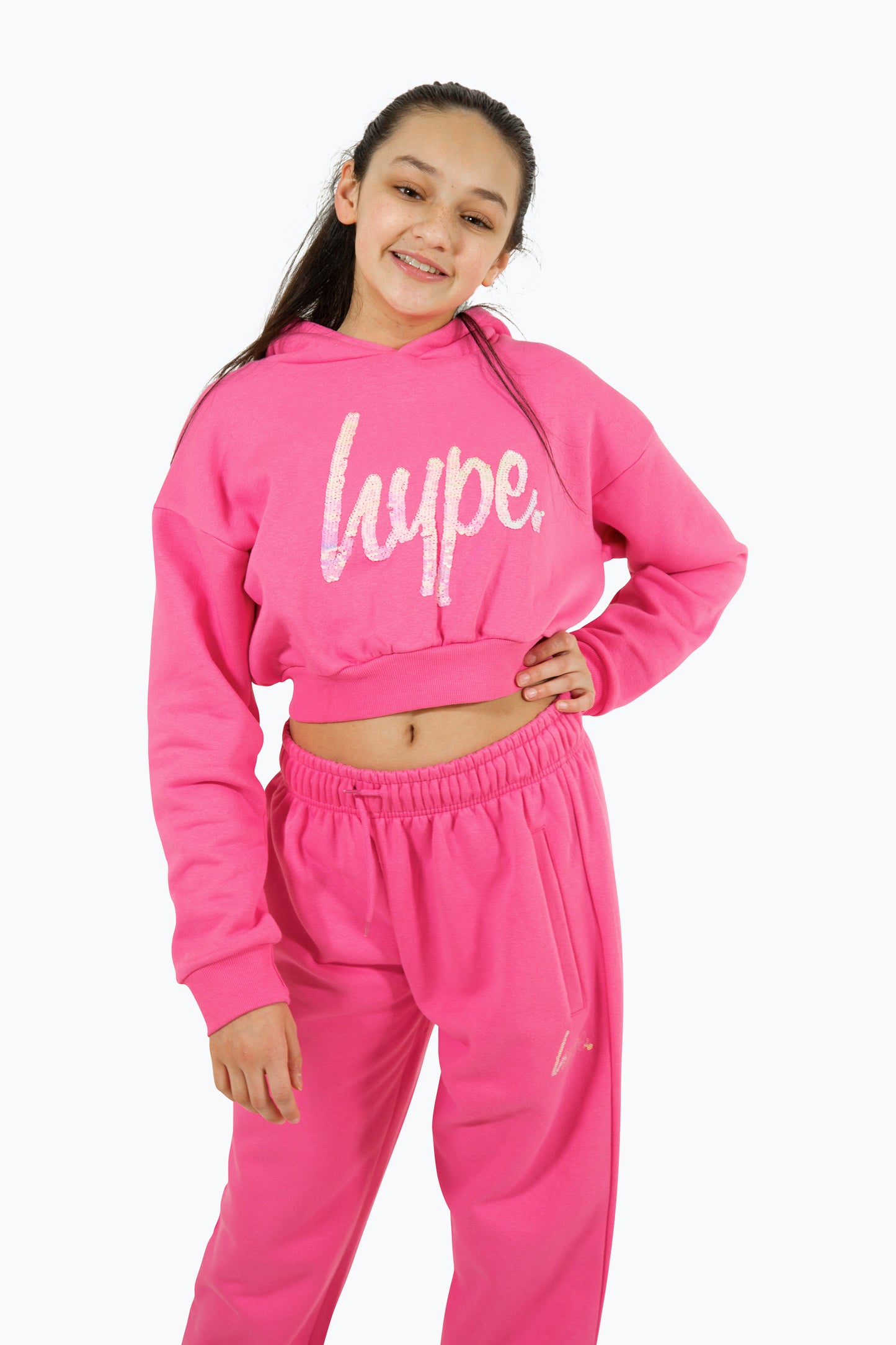 Hype Girls Pink Script Crop Hoodie