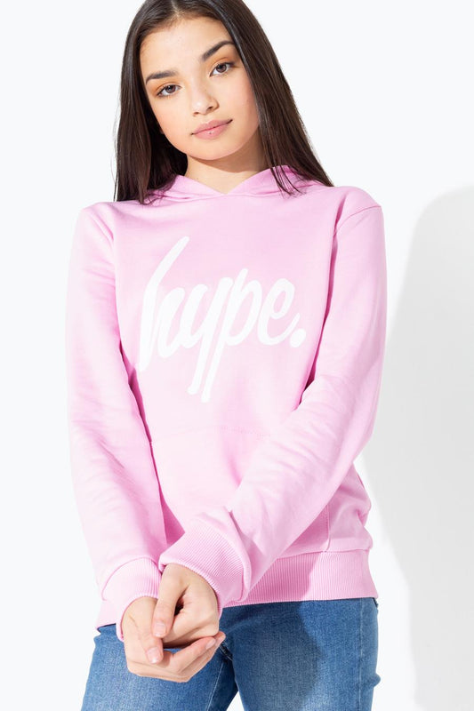 HYPE PINK WHITE SCRIPT GIRLS PULLOVER HOODIE