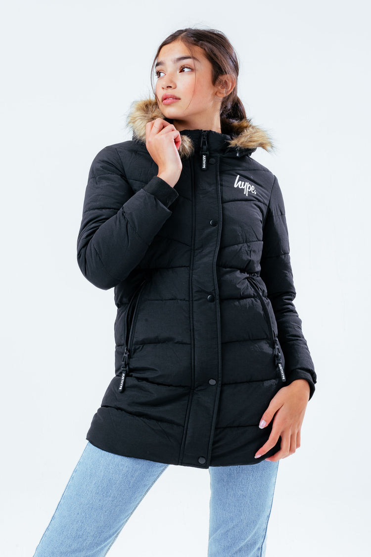 HYPE GIRLS BLACK FITTED PARKA JACKET