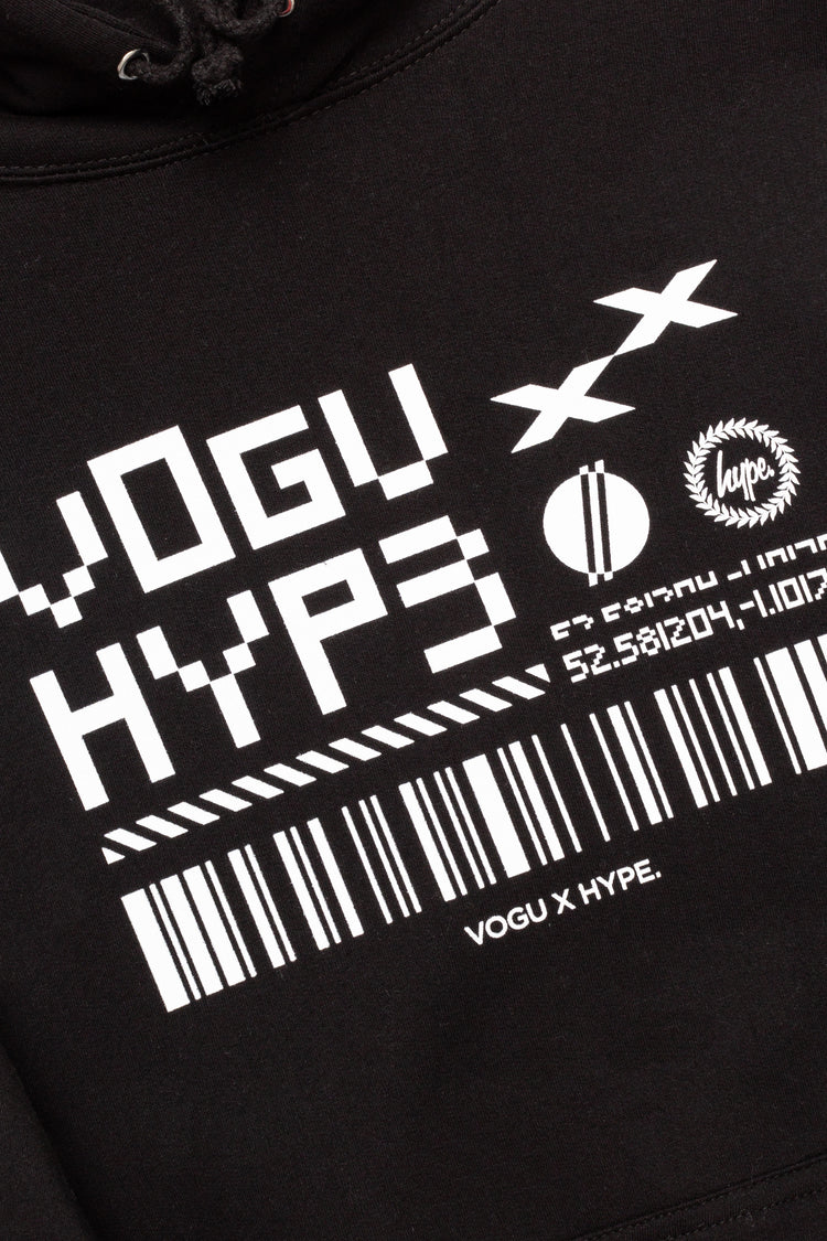 HYPE X VOGU ADULTS UNISEX BLACK SQUARE BARCODE HOODIE