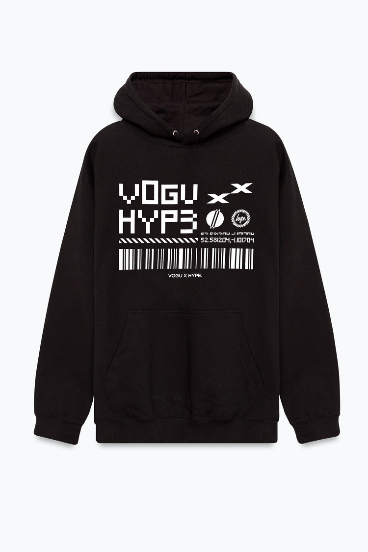 HYPE X VOGU ADULTS UNISEX BLACK SQUARE BARCODE HOODIE