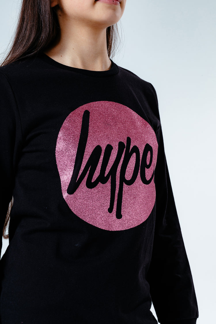 Hype Pink Glitter Circle Kids L/S T-Shirt