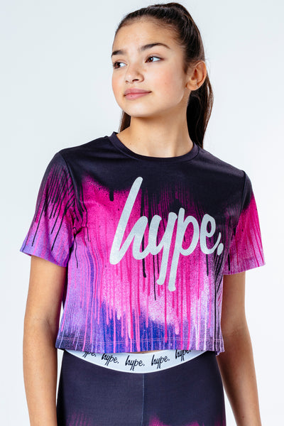 Hype Magenta Drip Kids Crop T-Shirt