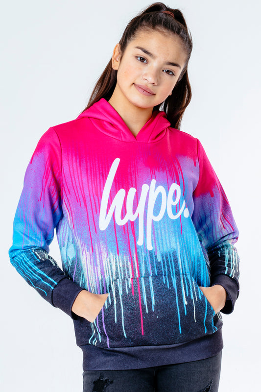 HYPE PINK SPRAY DRIPS GIRLS PULLOVER HOODIE
