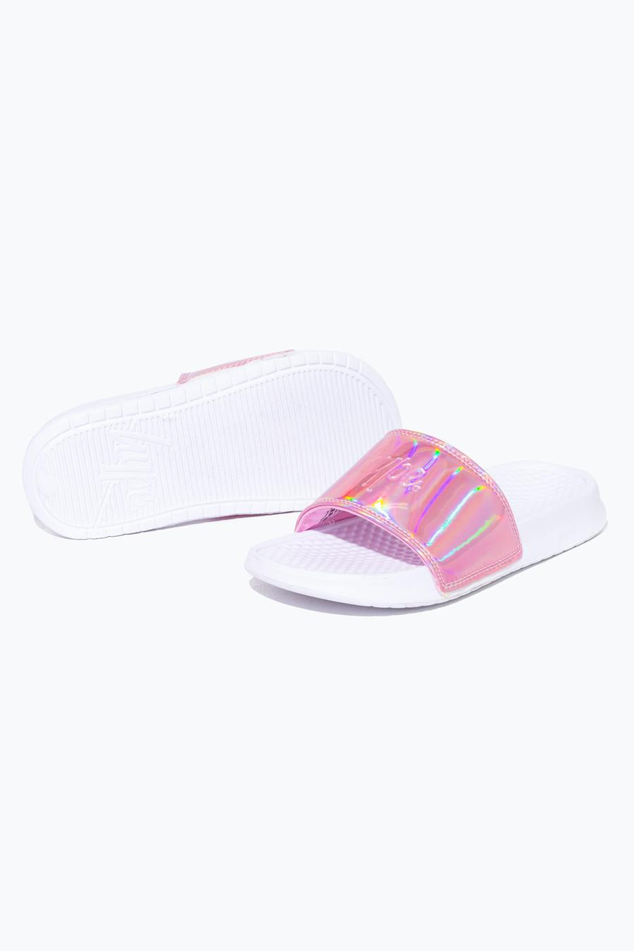 HYPE KIDS PINK AURORA HOLOGRAPHIC SLIDERS Hype