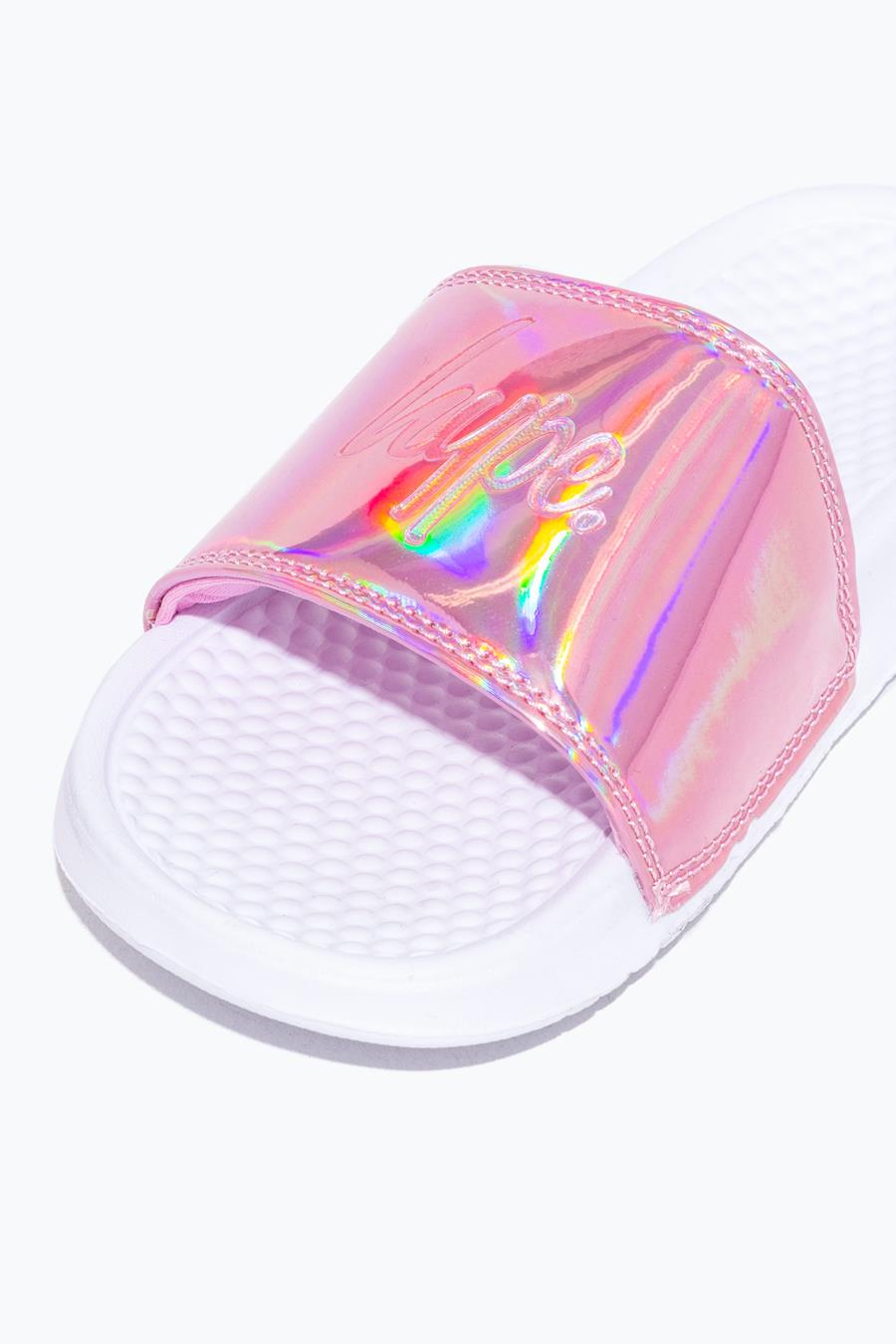 HYPE KIDS PINK AURORA HOLOGRAPHIC SLIDERS Hype