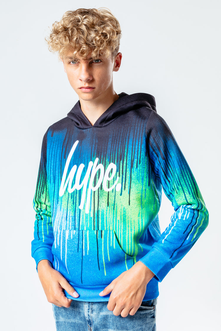 Hype Green Glitch Drips Kids Pullover Hoodie