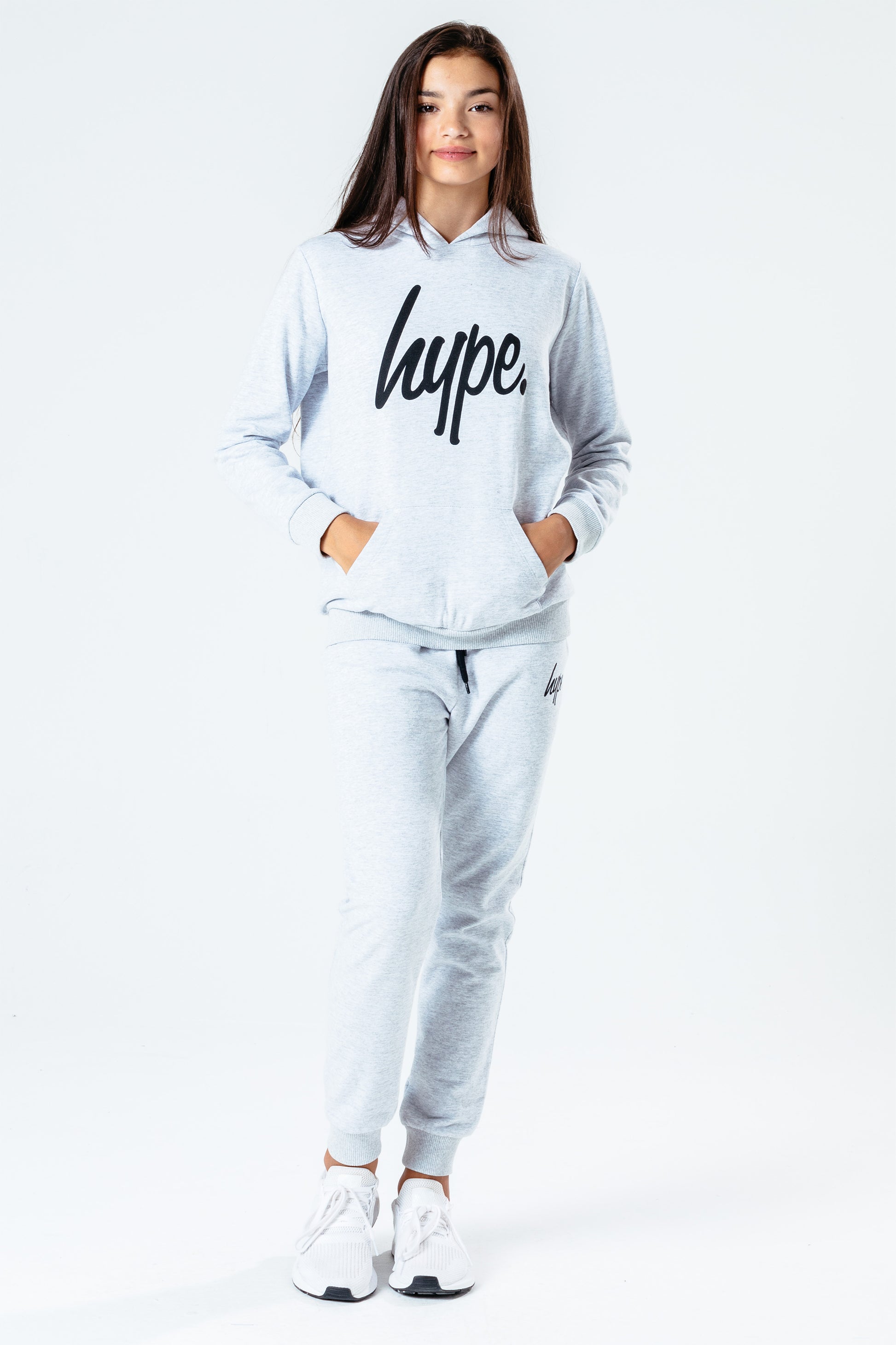 Hype Light Grey Script Kids Hoodie & Jogger Set