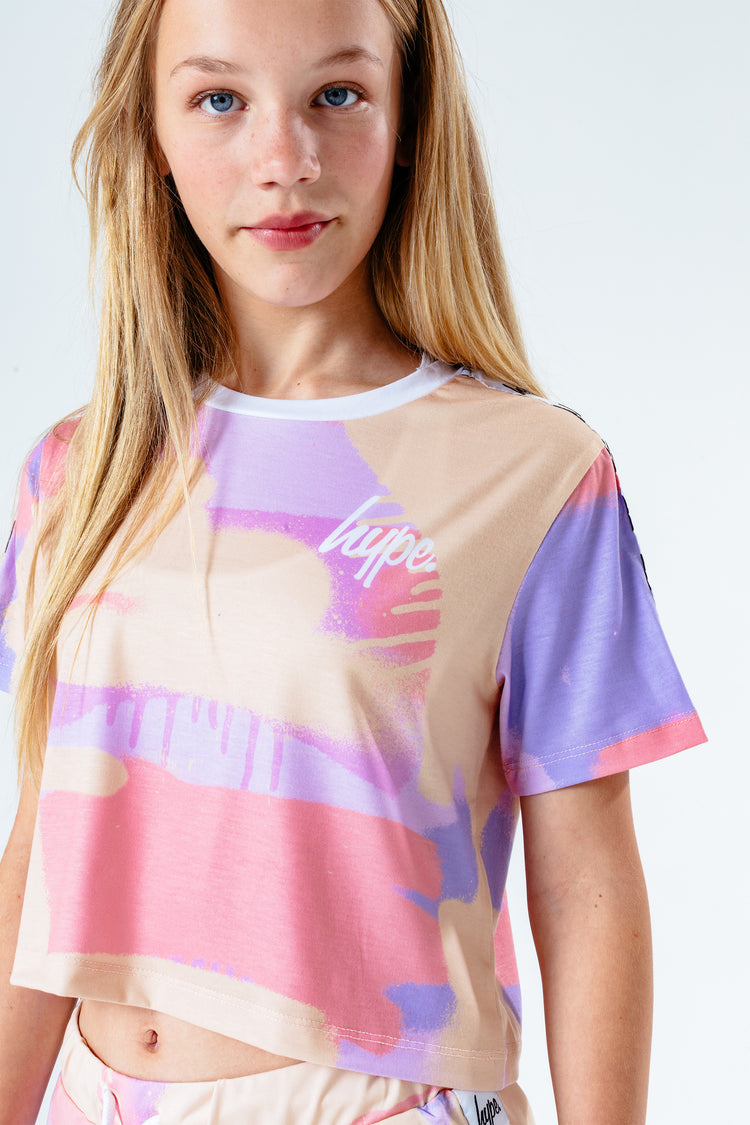Hype Peach Taped Spray Kids Crop T-Shirt