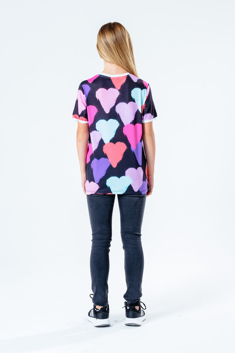 Hype Multi Heart Print Script Kids T-Shirt
