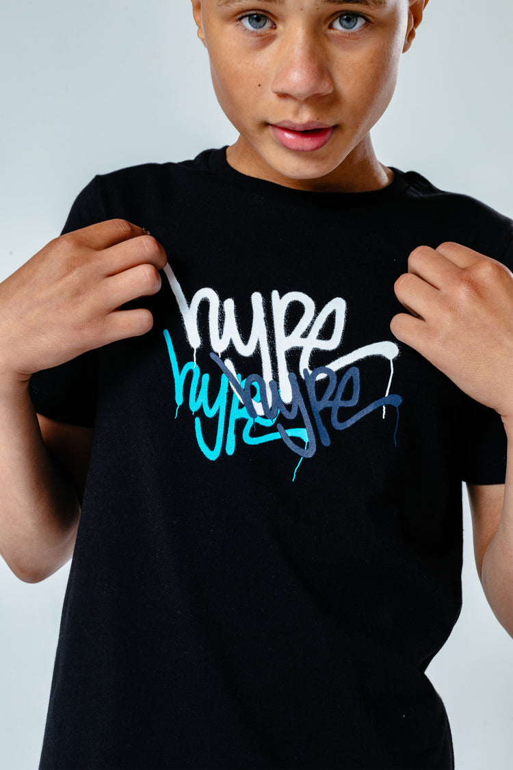 Hype Black Graffiti Repeat Logo Kids T-Shirt