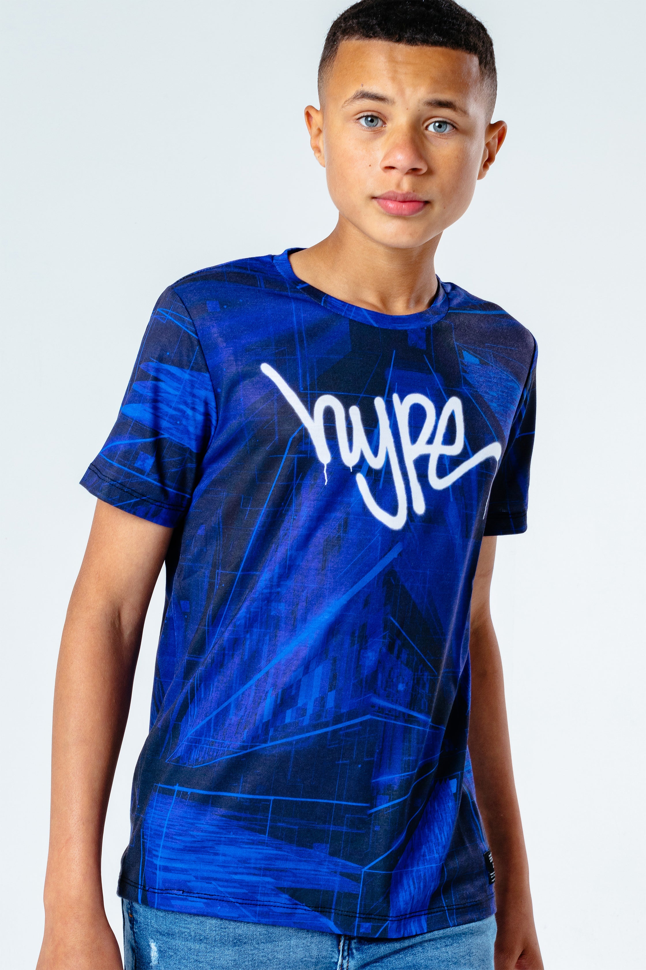 HYPE BLUE STROBE GRAFFITI LOGO BOYS T-SHIRT | Hype.