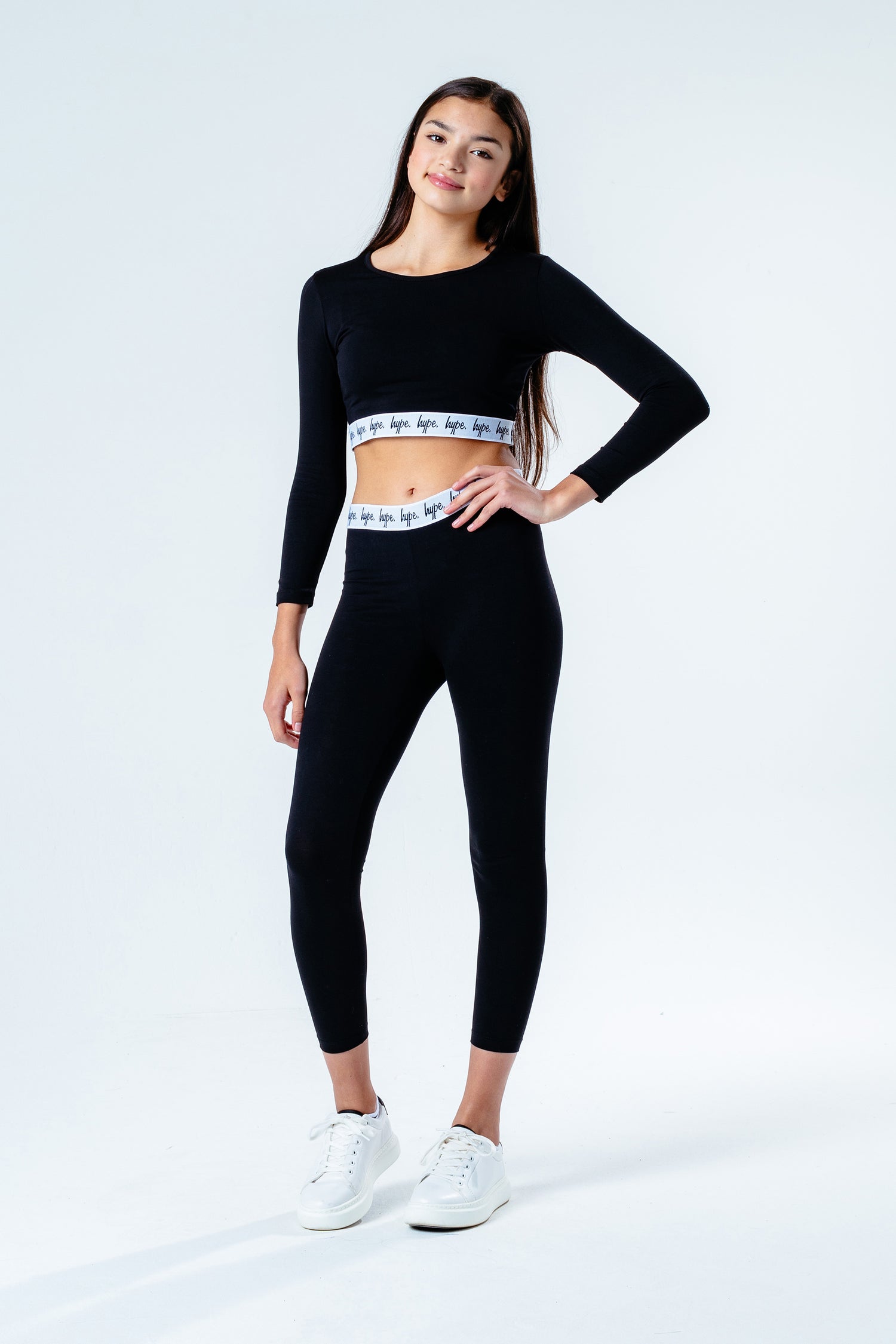 HYPE BLACK CROP L/S T-SHIRT & LEGGINGS GIRLS SET