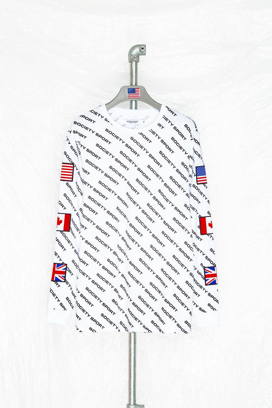 Society Sport All Over Logo White L/S T-Shirt