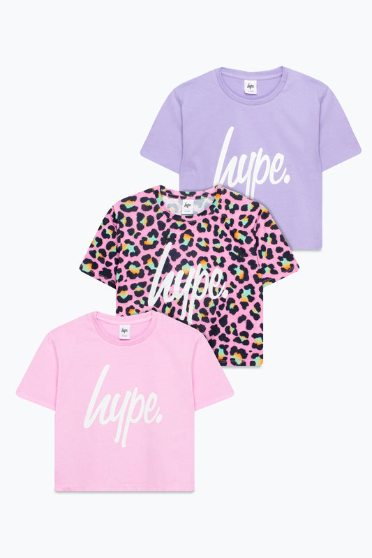 Hype Girls Lilac Pink Leopard 3 Pack Of T-Shirts