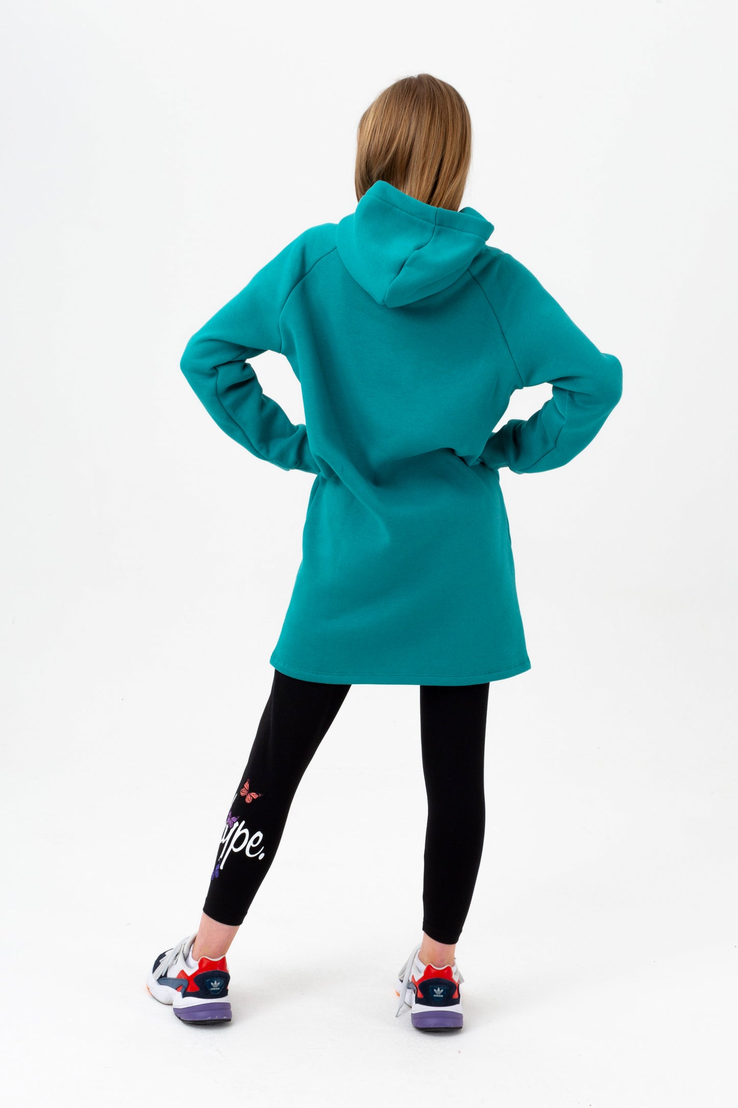 Hype Girls Teal Longline Script Side Slit Hoodie