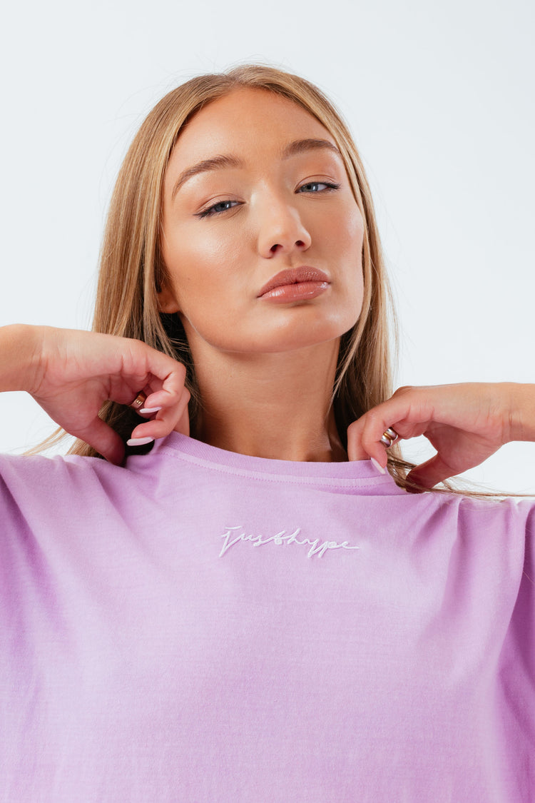 HYPE WASHED LILAC SCRIBBLE LOGO WOMEN'S OVERSIZED T-SHIRT