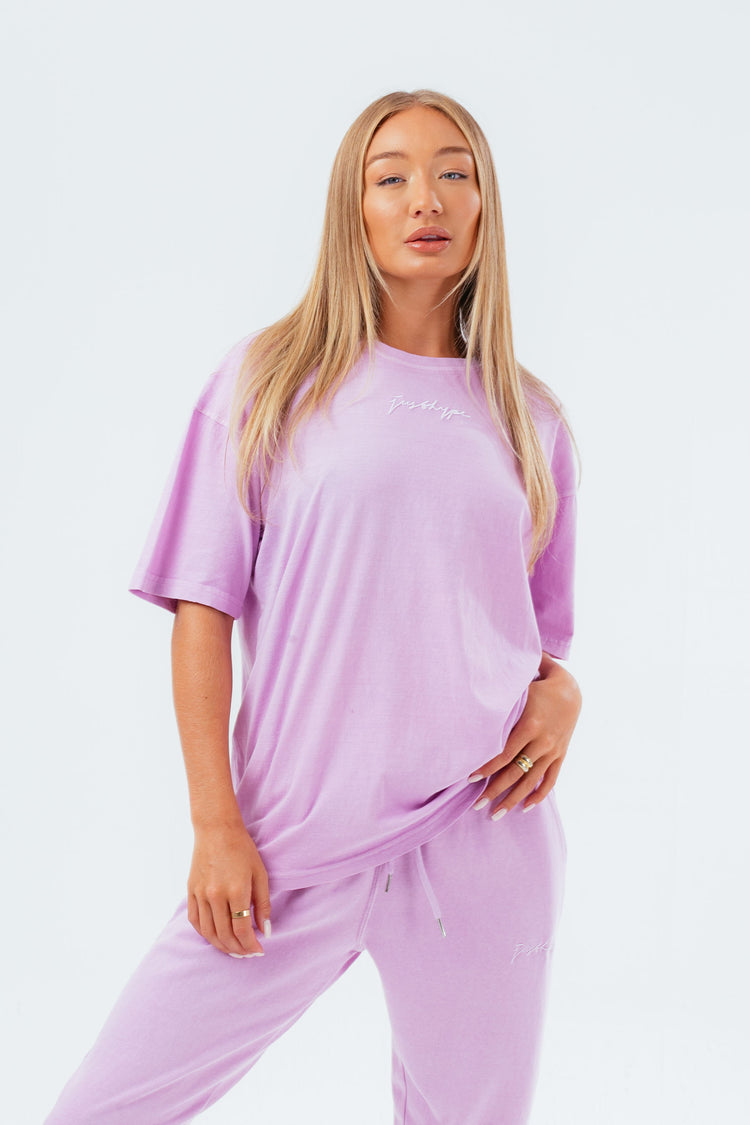 HYPE WASHED LILAC SCRIBBLE LOGO WOMEN'S OVERSIZED T-SHIRT