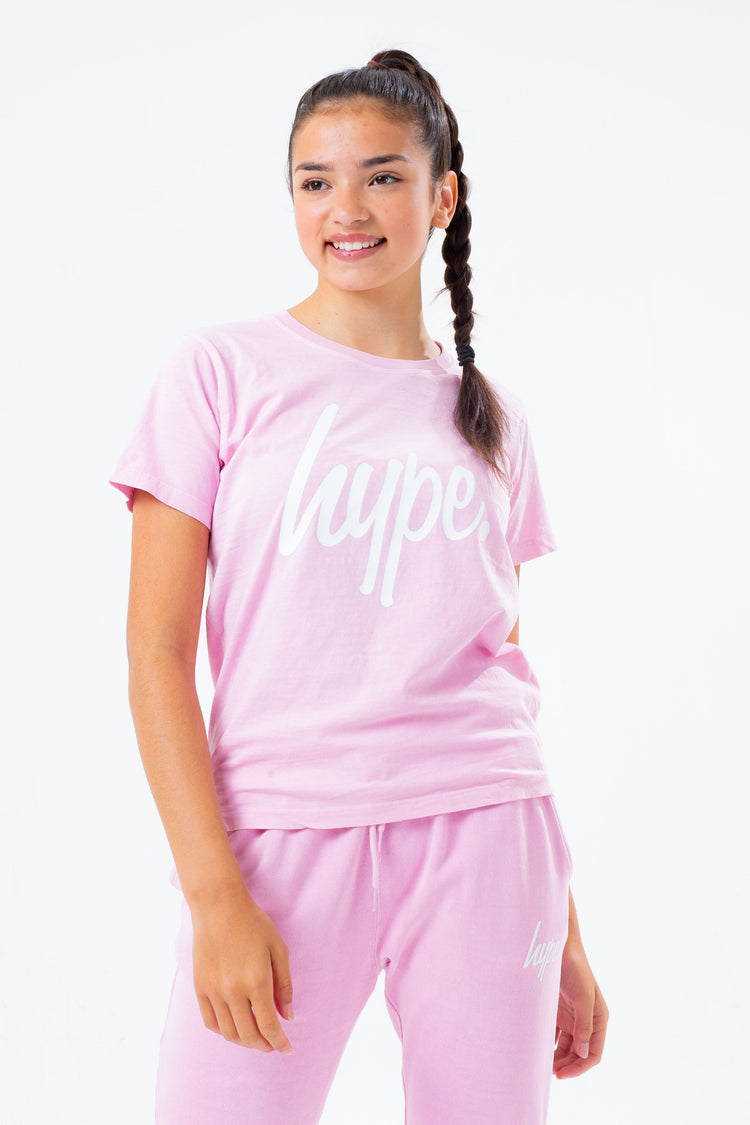 HYPE WASHED BABY PINK SCRIBBLE LOGO GIRLS  T-SHIRT