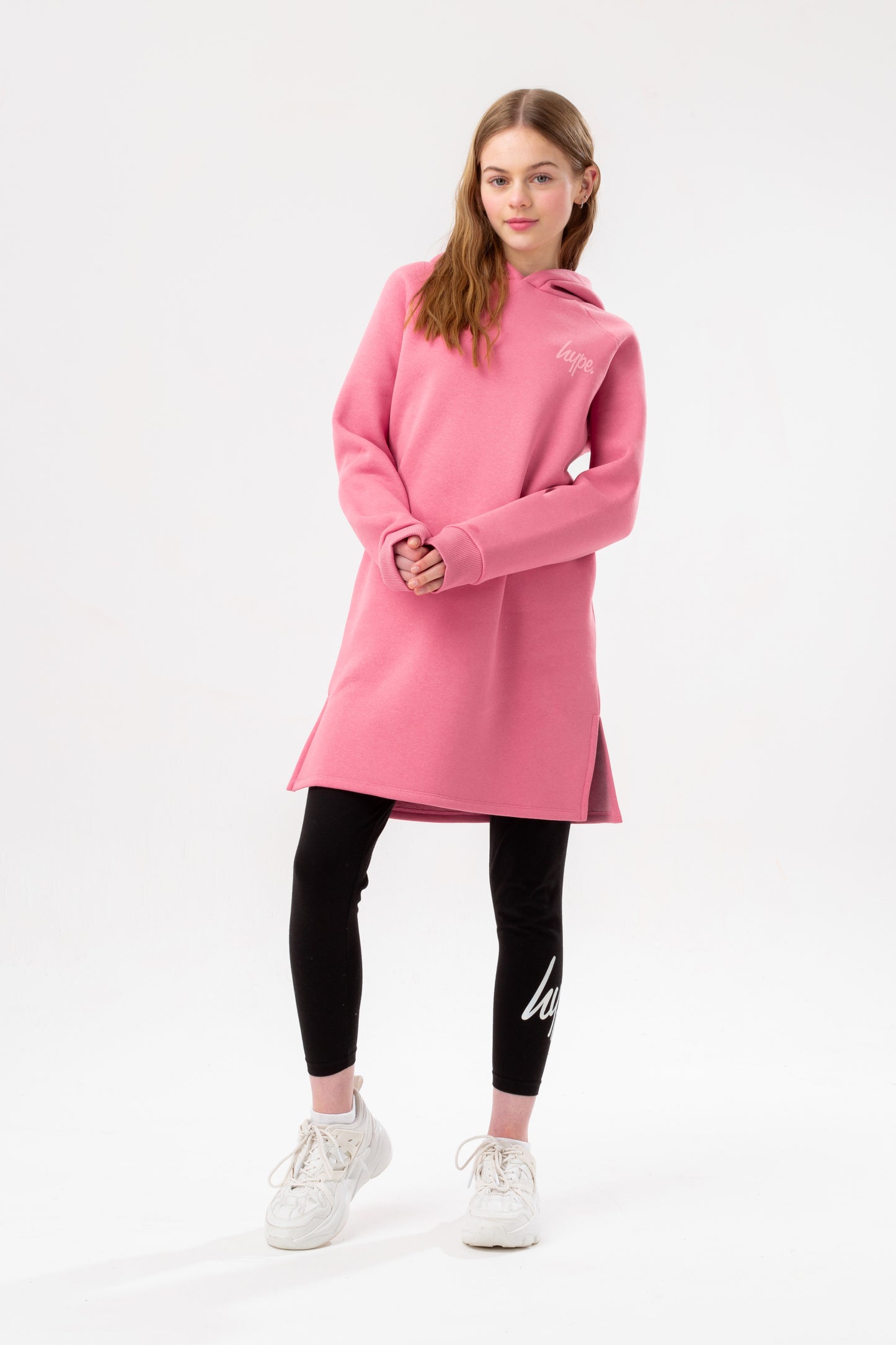 Hype Girls Pink Side Split Longline Hoodie