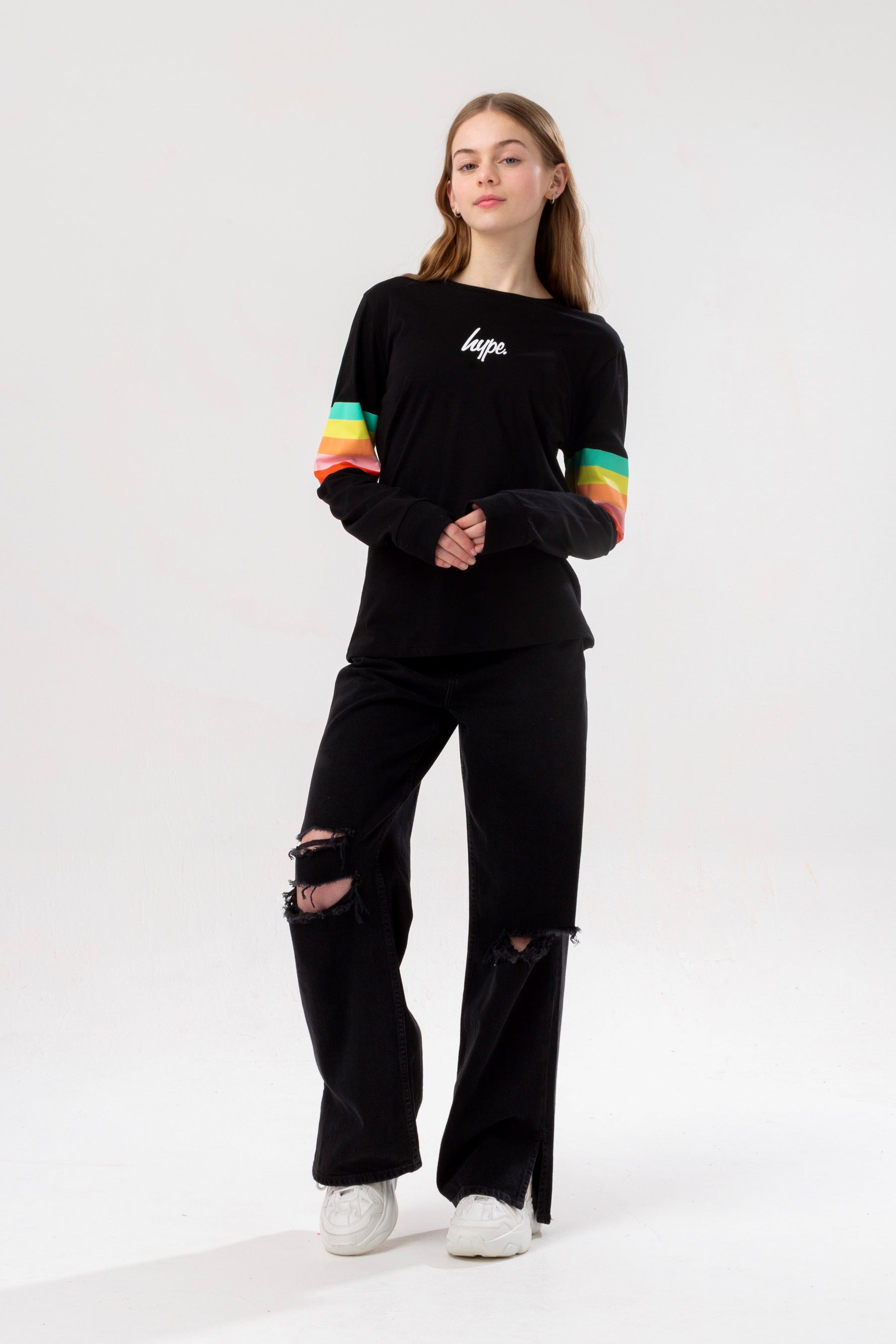 Puma exclusive oversized organic cotton rainbow sweatshirt in black hotsell