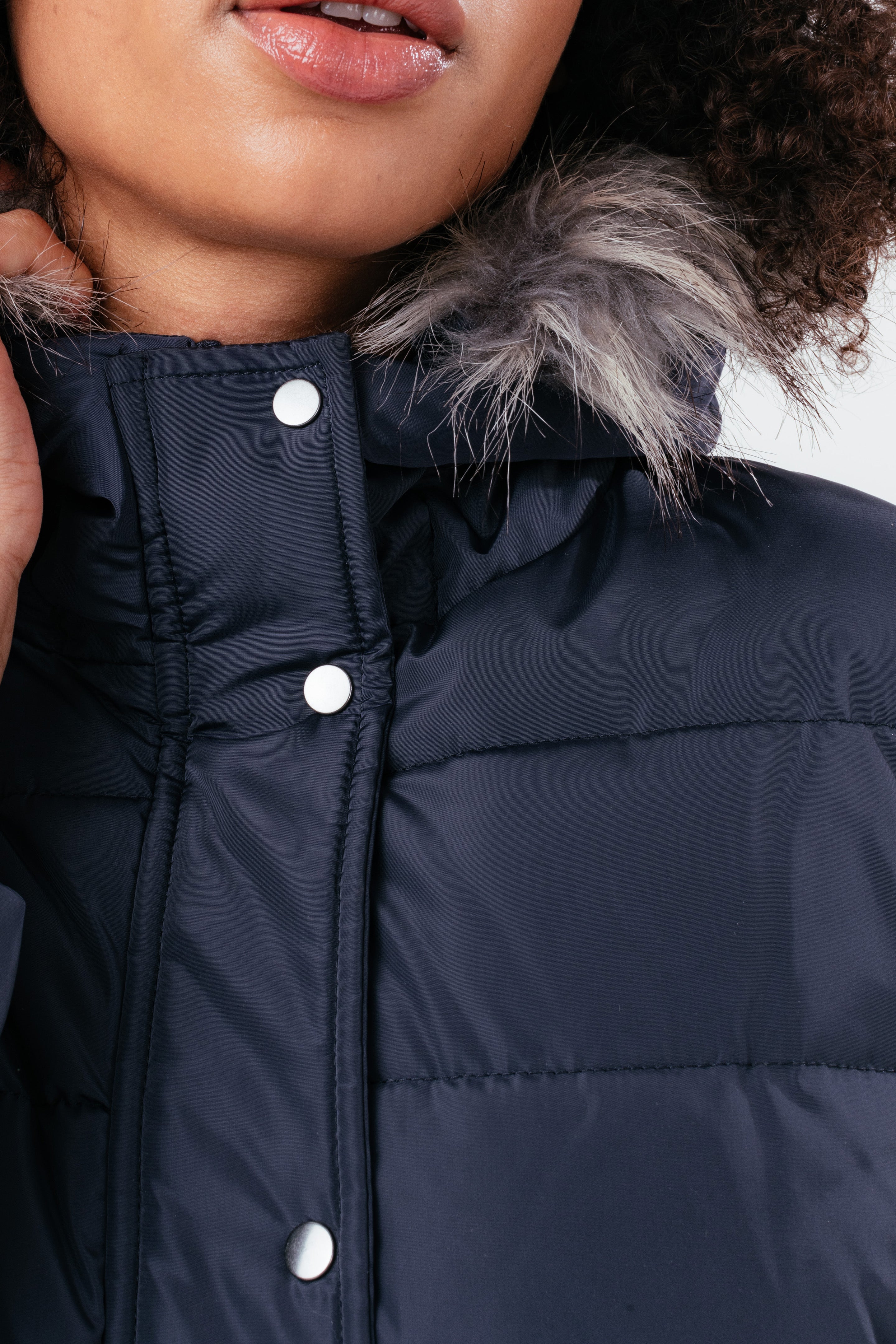 Hype Navy Short Length Women S Padded Coat With Fur Hype