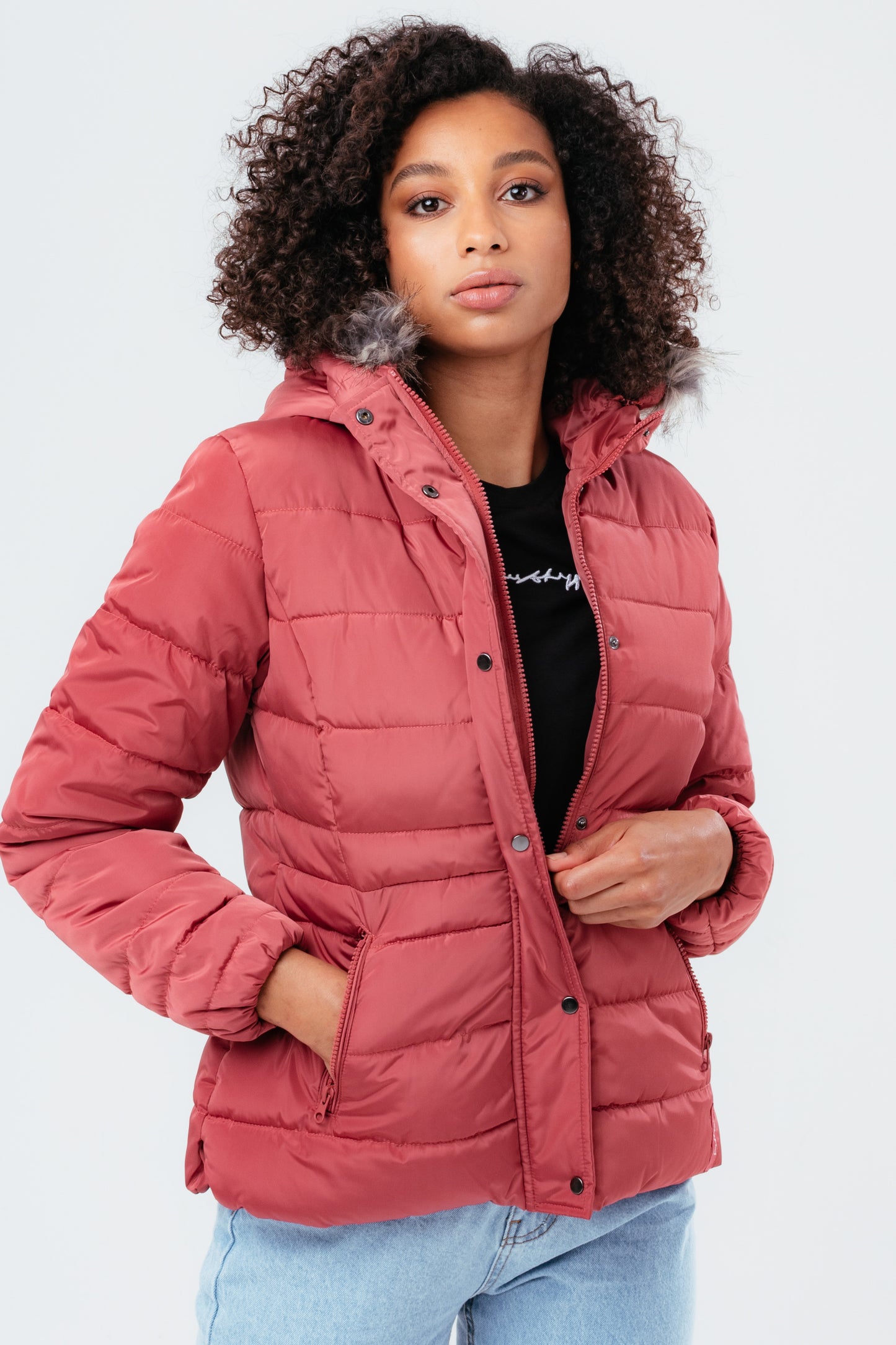 Hype Rosy Short Length Women'S Padded Coat With Fur