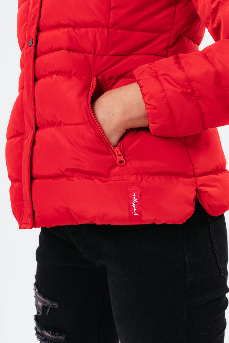 HYPE RED SHORT LENGTH WOMEN'S PADDED COAT WITH FUR