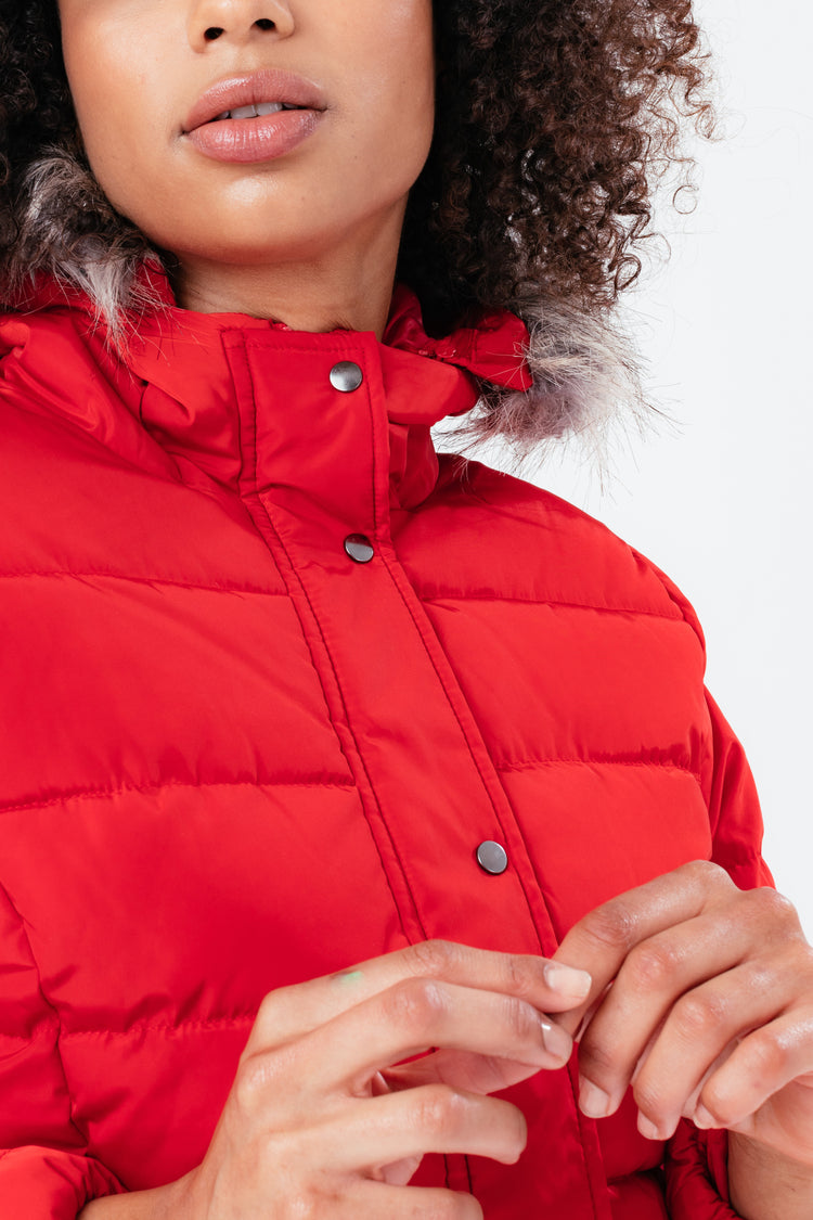 HYPE RED SHORT LENGTH WOMEN'S PADDED COAT WITH FUR