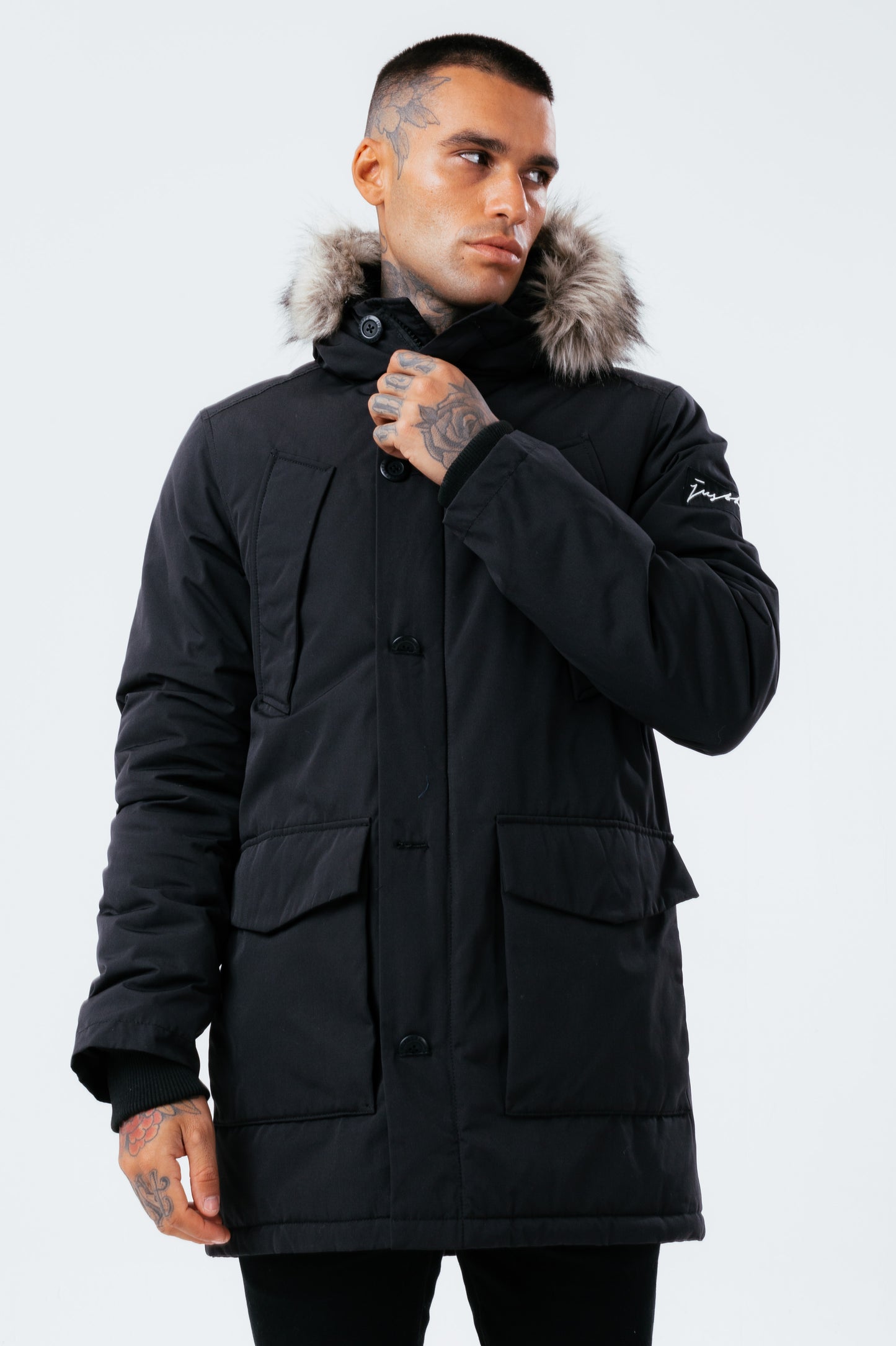 Hype Black Luxe Longline Men'S Parka Jacket