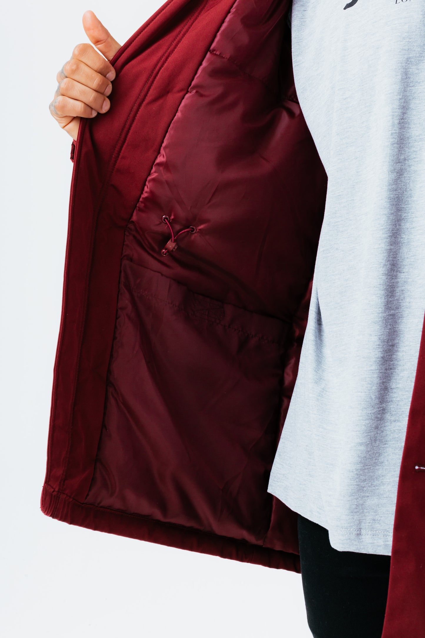 Hype Burgundy Luxe Longline Men'S Parka Jacket