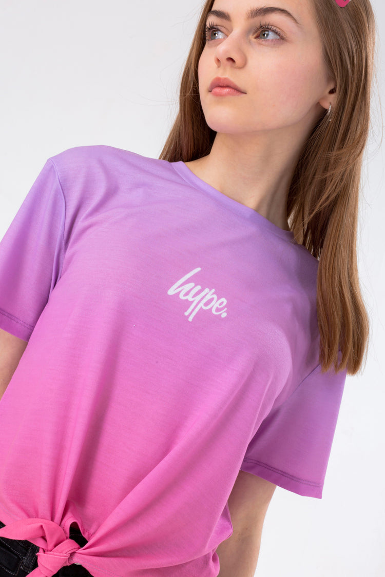 HYPE PINK PURPLE SCRIBBLE GIRLS CROPPED TIE T-SHIRT