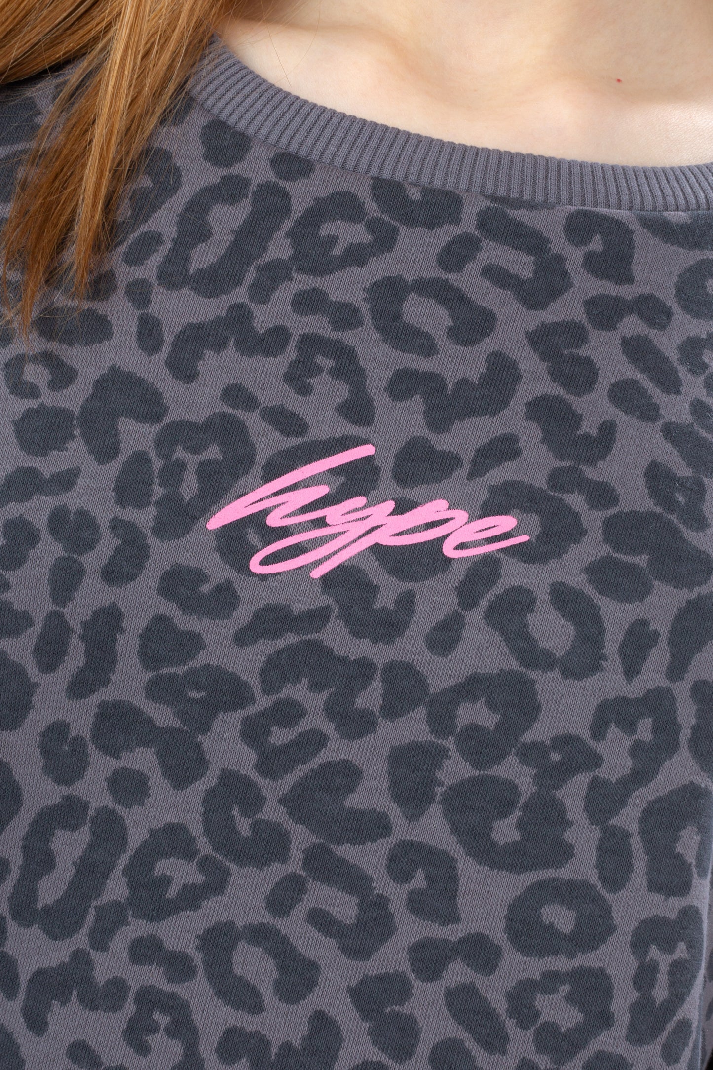 Hype Girls Charcoal Leopard Balloon Sleeve Crew Dress