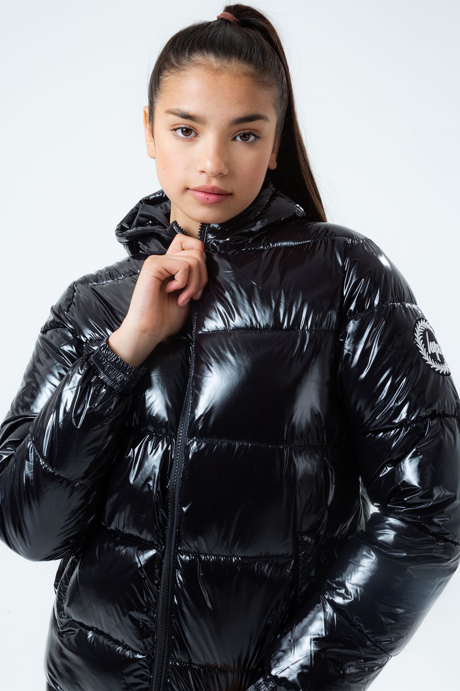 Girls black clearance shiny coat