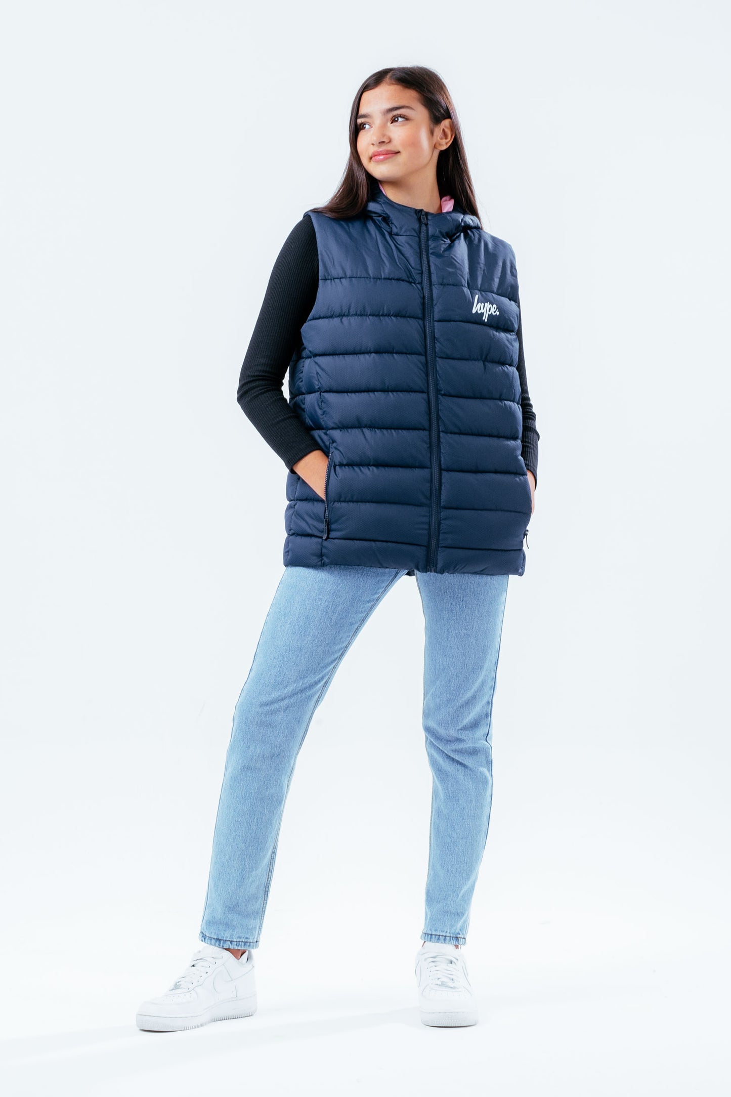 Hype Navy Pink Girls Gilet