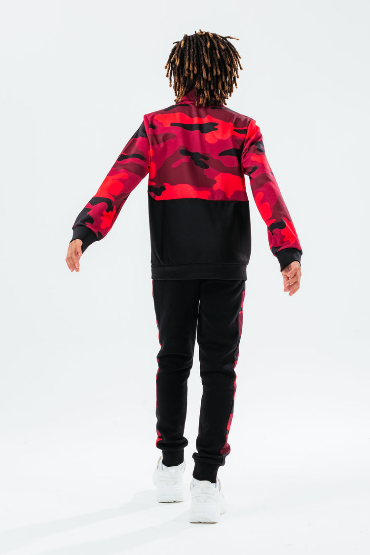 HYPE RED CAMO COLOUR BLOCK BOYS ZIP UP HOODIE