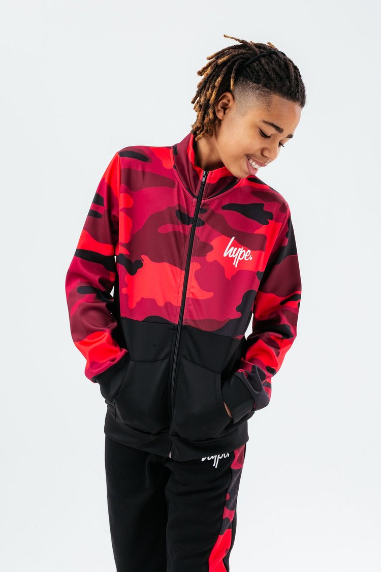 HYPE RED CAMO COLOUR BLOCK BOYS ZIP UP HOODIE