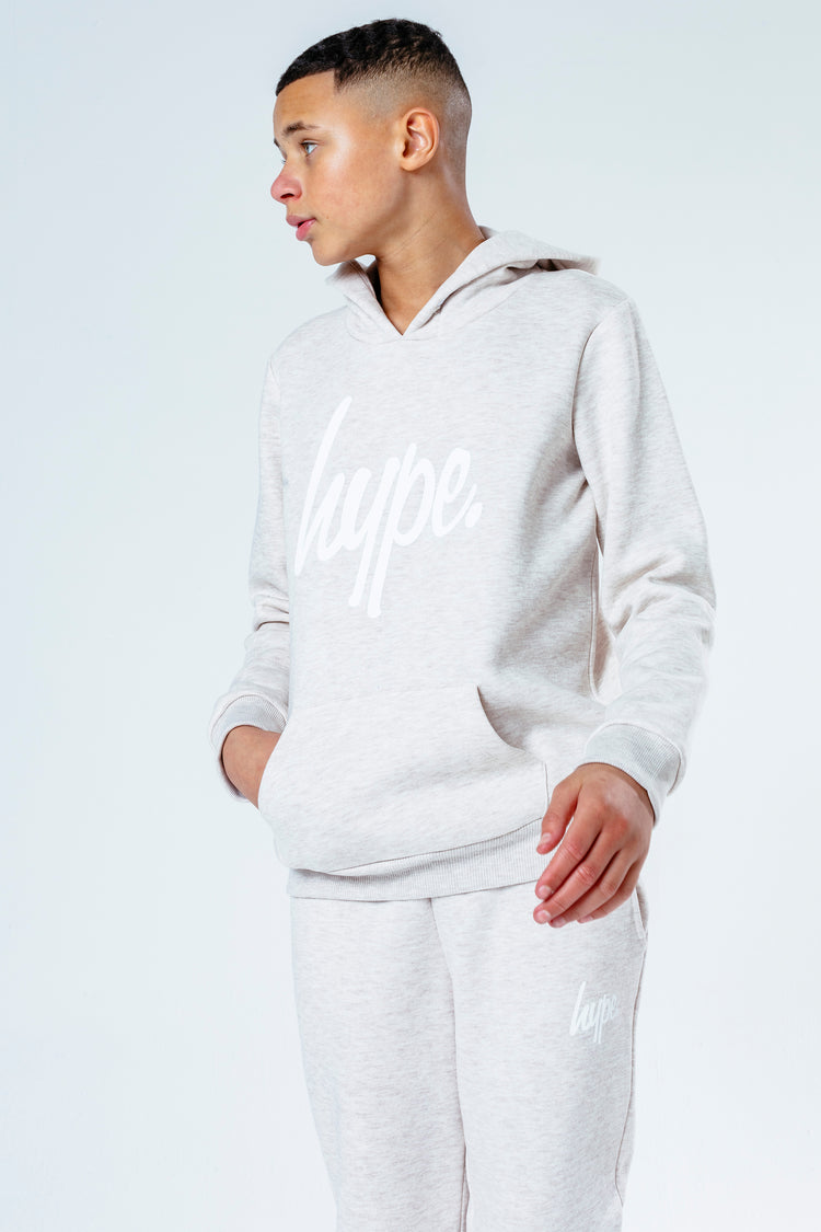 Hype Beige With White Script Kids Hoodie & Jogger Set