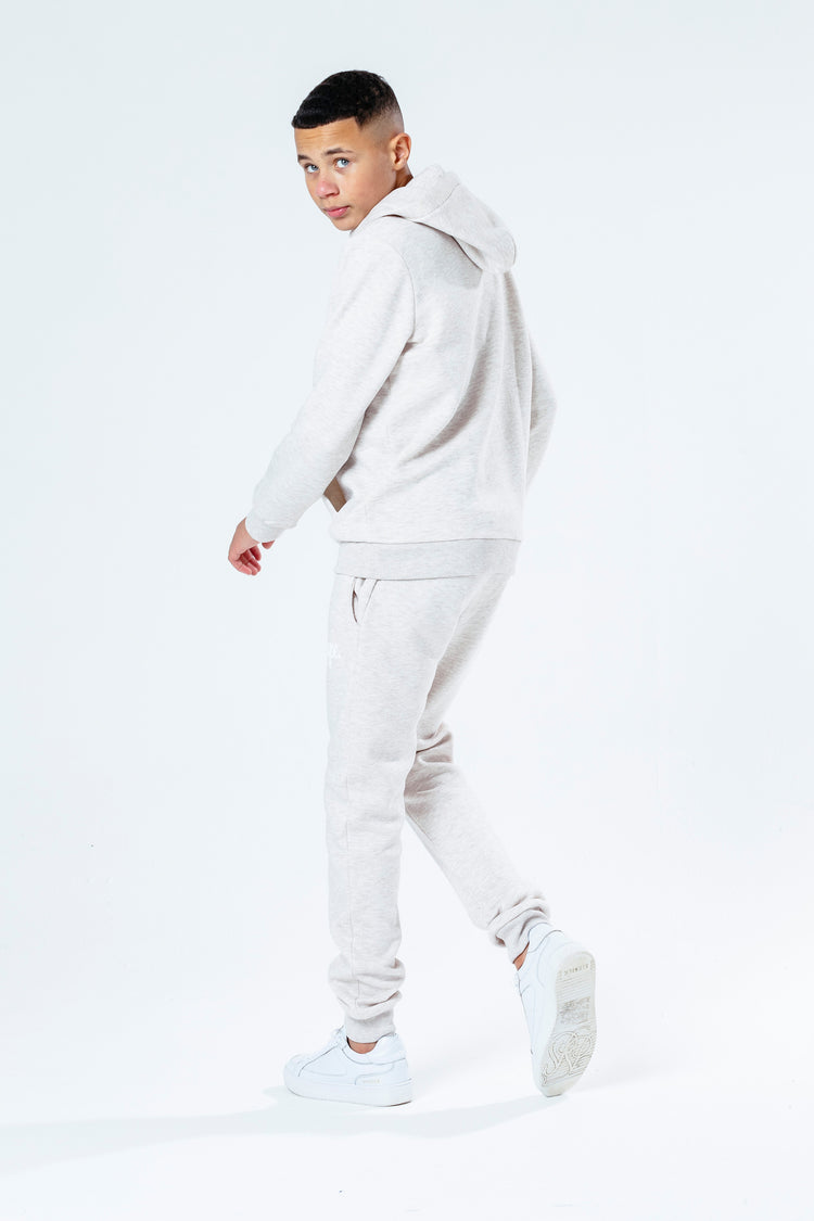 Hype Beige With White Script Kids Hoodie & Jogger Set