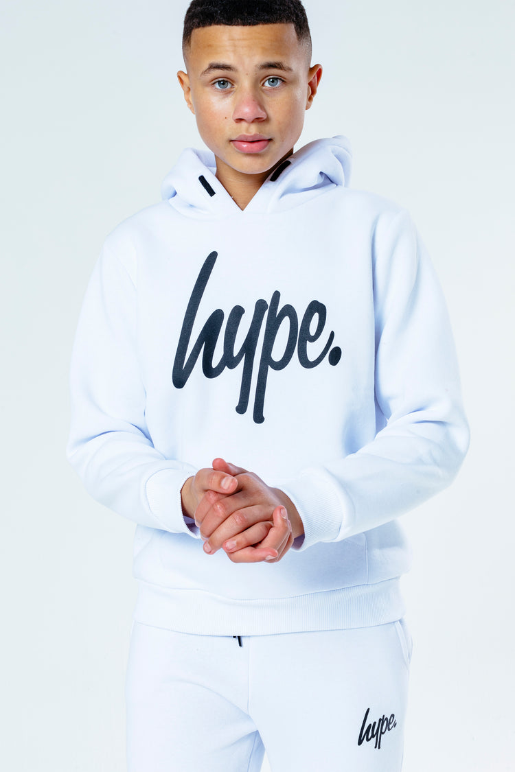 Hype White With Black Script Kids Hoodie & Jogger Set