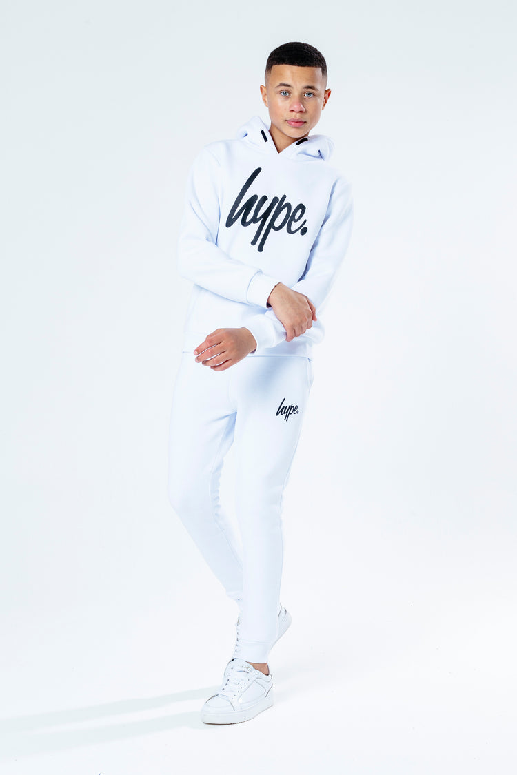 Hype White With Black Script Kids Hoodie & Jogger Set