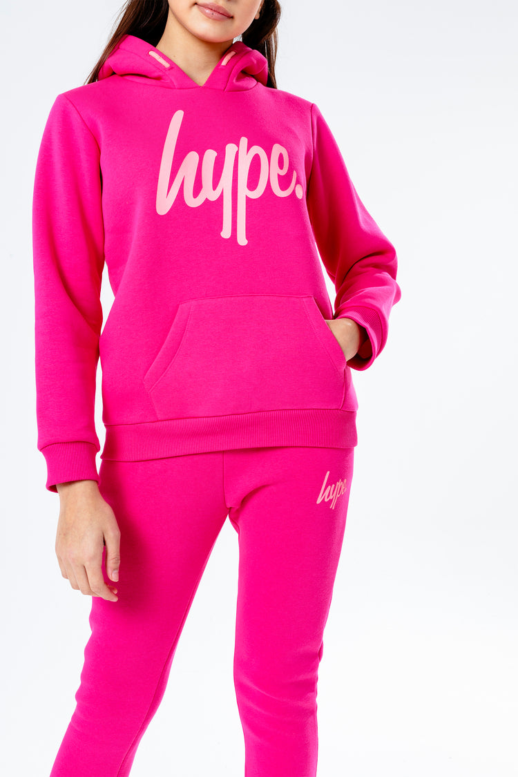 Hype Pink With Pink Script Kids Hoodie & Jogger Set