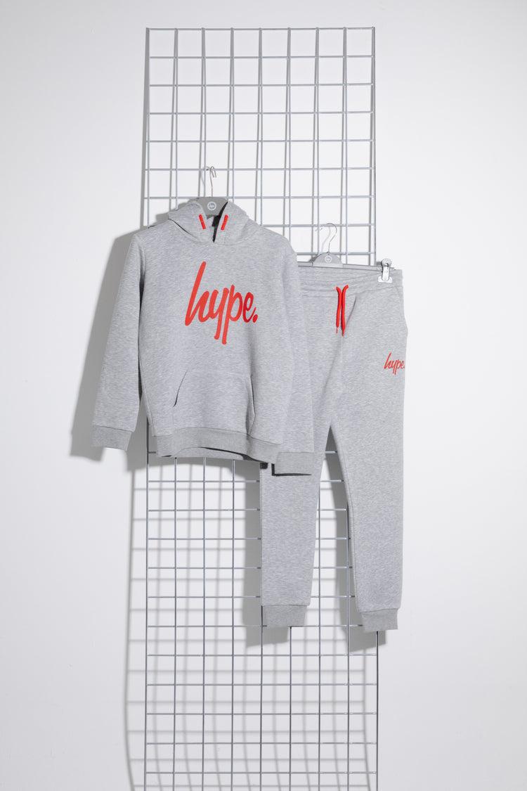 Hype Grey With Red Script Kids Hoodie & Jogger Set