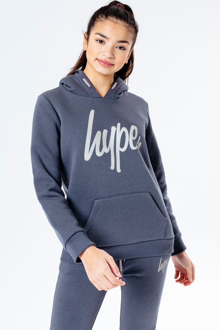 Hype Anthracite With Beige Script Kids Hoodie & Jogger Set