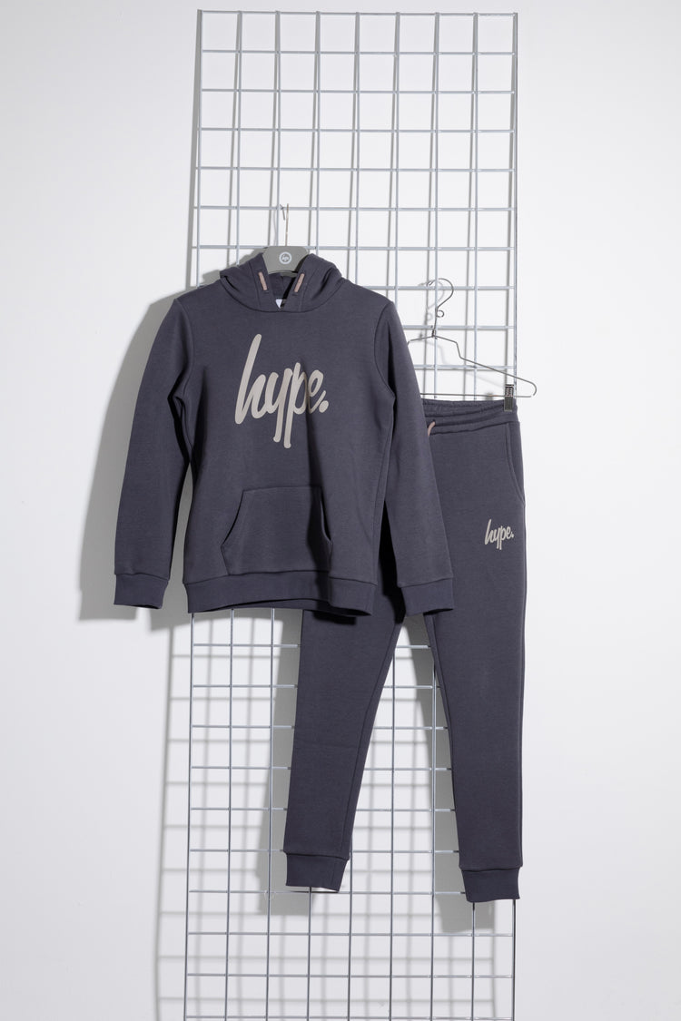 Hype Anthracite With Beige Script Kids Hoodie & Jogger Set