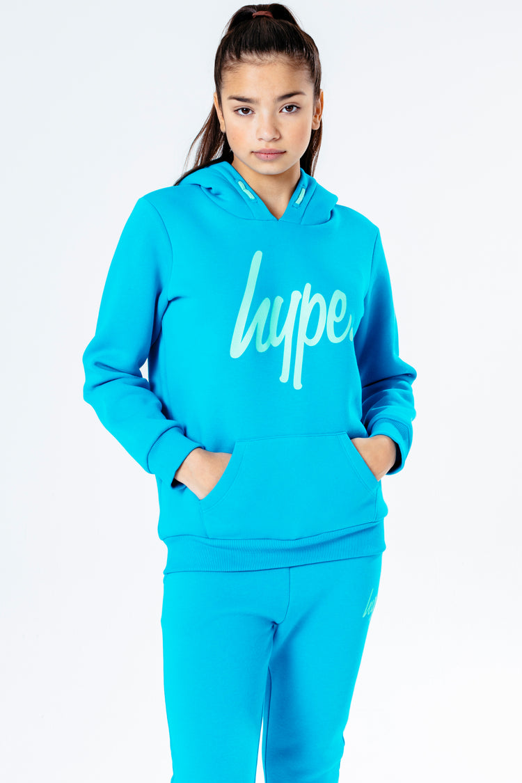 Hype Blue With Green Script Kids Hoodie & Jogger Set