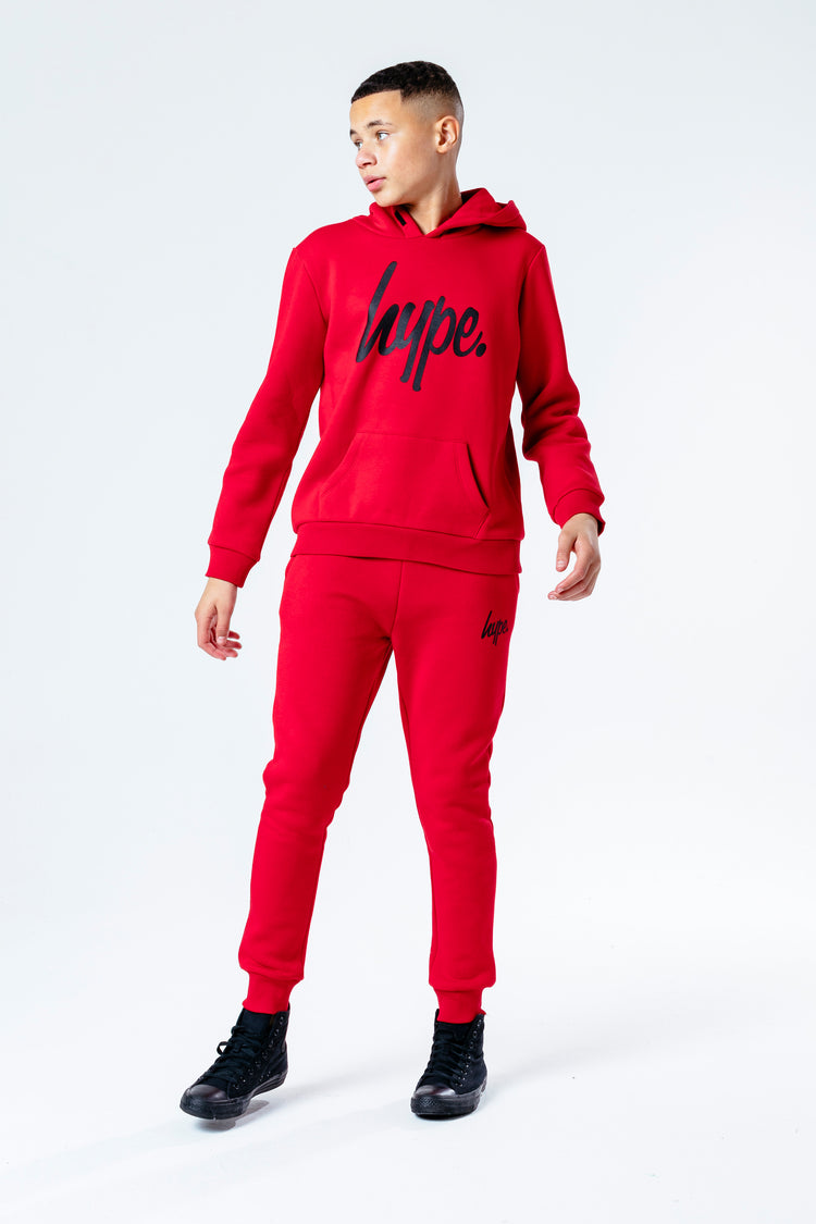 Hype Cherry Red With Black Script Kids Hoodie & Jogger Set